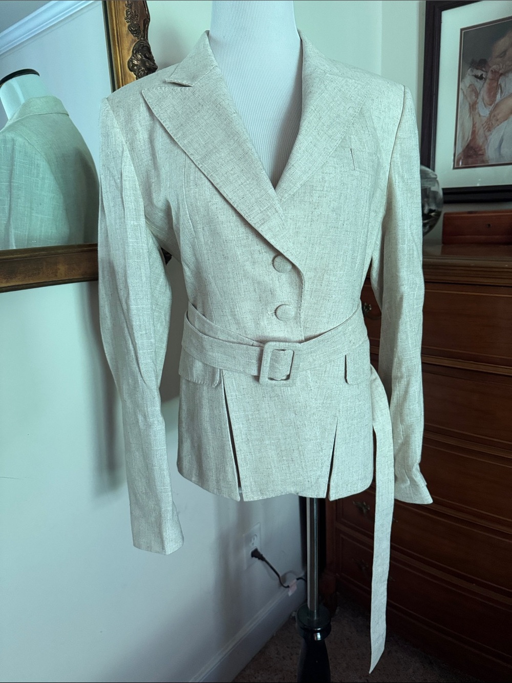 Tailored Belted Blazer in Light Cream